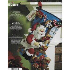 Bucilla Felt Applique Stocking Kit IN THE WORKSHOP 86165 Sealed Stanziani Toys